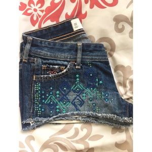 Geometric Patterned Denim Shorts